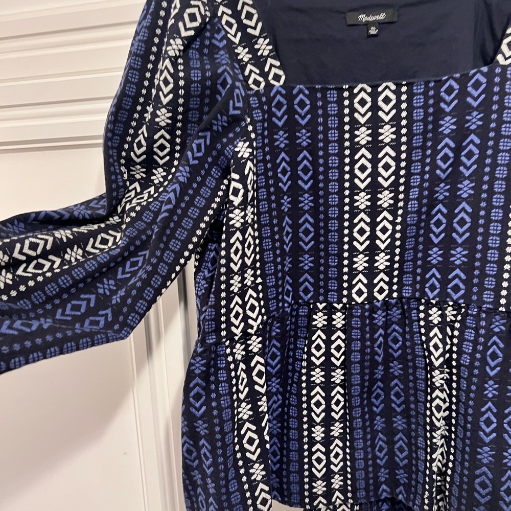XL Madewell Blue and White Geometric Peplum Top - Picture 7 of 15